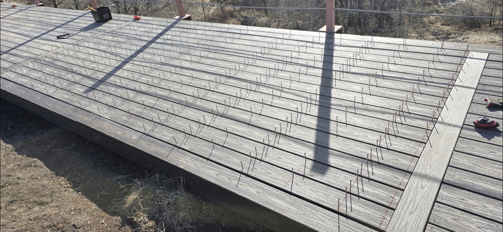 Hidden-fastener composite deck installation in progress